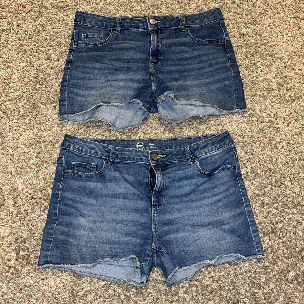 Wonder Nation Lot of Two Pairs of Blue Denim Shorts. Size 16 plus Adjustable EUC